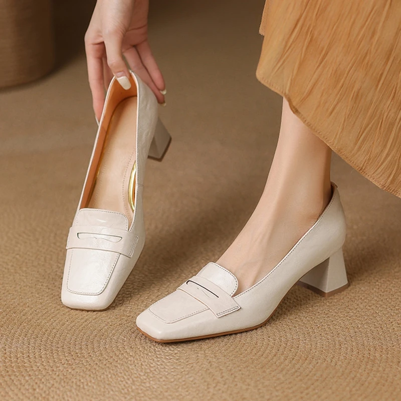 NEW Spring/Autumn Women Loafers Square Toe Chunky Heel Shoes Genuine Leather Shoes for Women Slip-on Women Pumps Concise Shoes
NEW Spring/Autumn Women Loafers Square Toe Chunky Heel Shoes Genuine Leather Shoes for Women Slip-on Women Pumps Concise Shoes