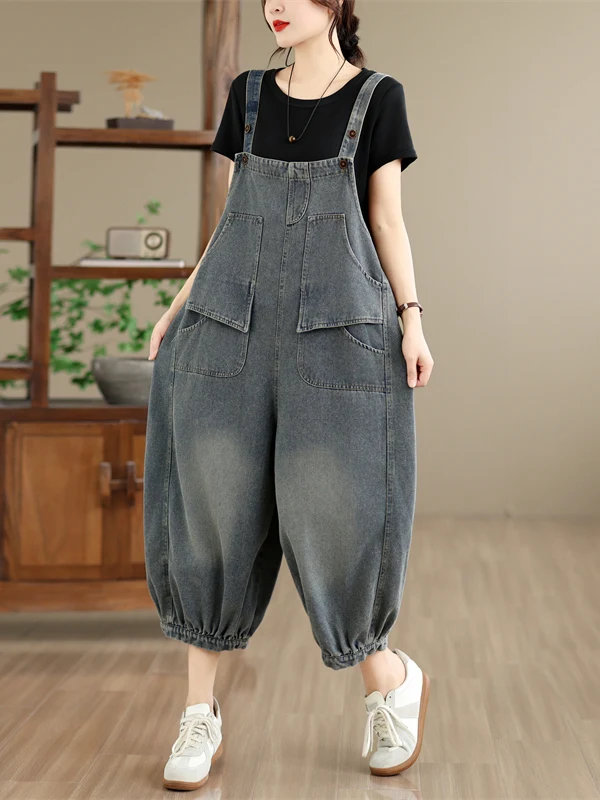 Artistic Casual Large Size Denim Overalls Washed Nine Points Bib Overalls Loose Fit Natural Waist Wide Leg Jeans
Artistic Casual Large Size Denim Overalls Washed Nine Points Bib Overalls Loose Fit Natural Waist Wide Leg Jeans