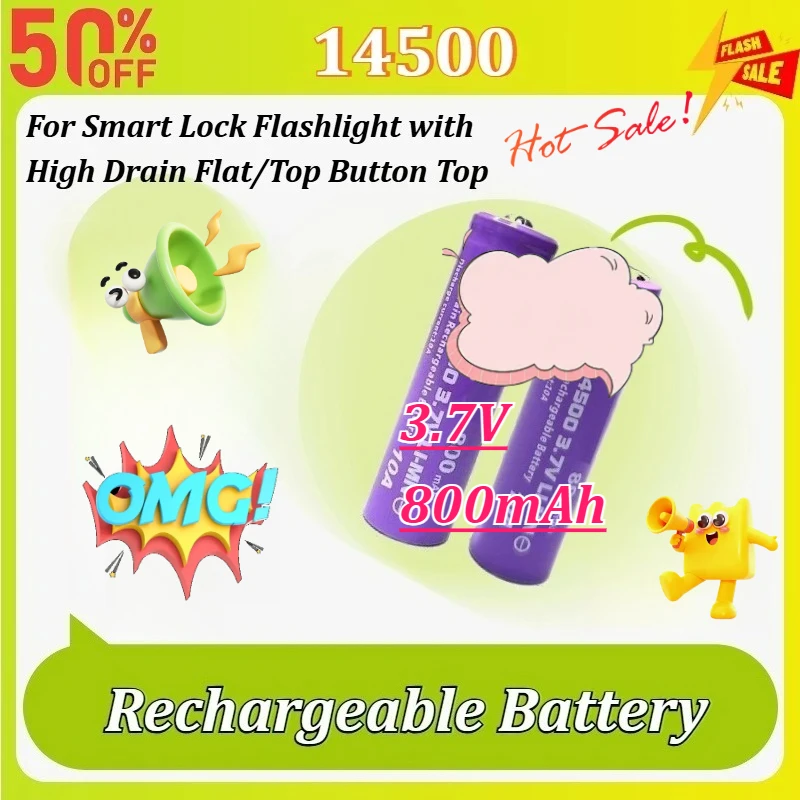 3-10Pcs 3.7V 800mAh 14500 AA Size Li-ion Rechargeable Battery for Smart Lock Flashlight with High Drain Flat/Top Button Top
3-10Pcs 3.7V 800mAh 14500 AA Size Li-ion Rechargeable Battery for Smart Lock Flashlight with High Drain Flat/Top Button Top