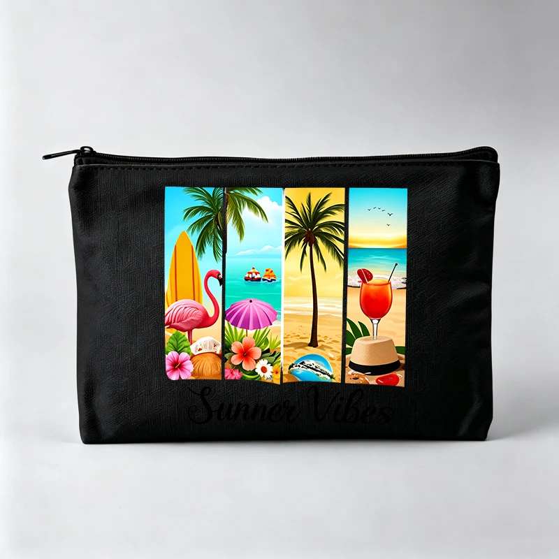 Women's Tropical Beach Scene Makeup Bag with Flamingo and Palm Tree Print, Zipper Cosmetic Pouch for Summer Travel
Women's Tropical Beach Scene Makeup Bag with Flamingo and Palm Tree Print, Zipper Cosmetic Pouch for Summer Travel