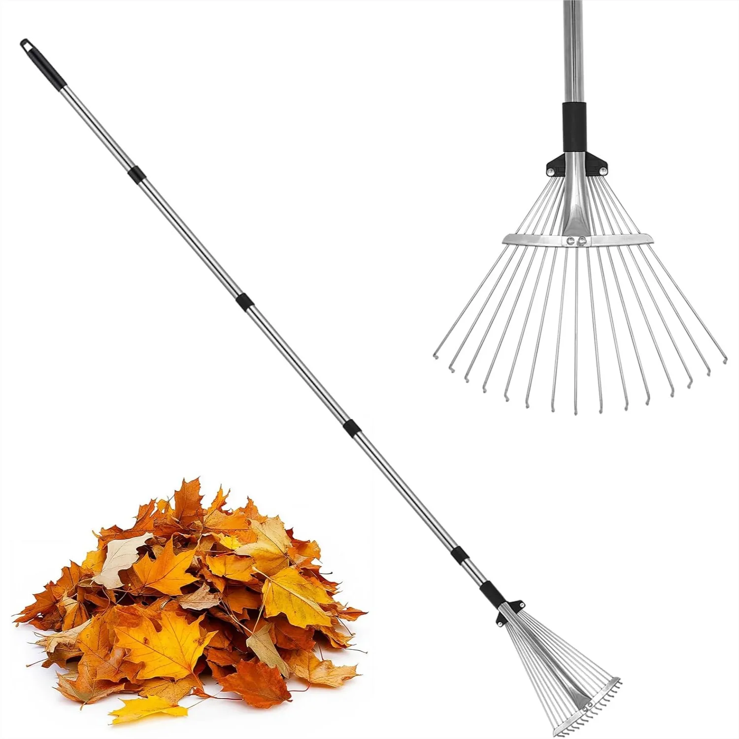 Adjustable Metal Leaf Rake with Telescopic Handle - Heavy Duty Yard Rake for Lawn and Garden
Adjustable Metal Leaf Rake with Telescopic Handle - Heavy Duty Yard Rake for Lawn and Garden