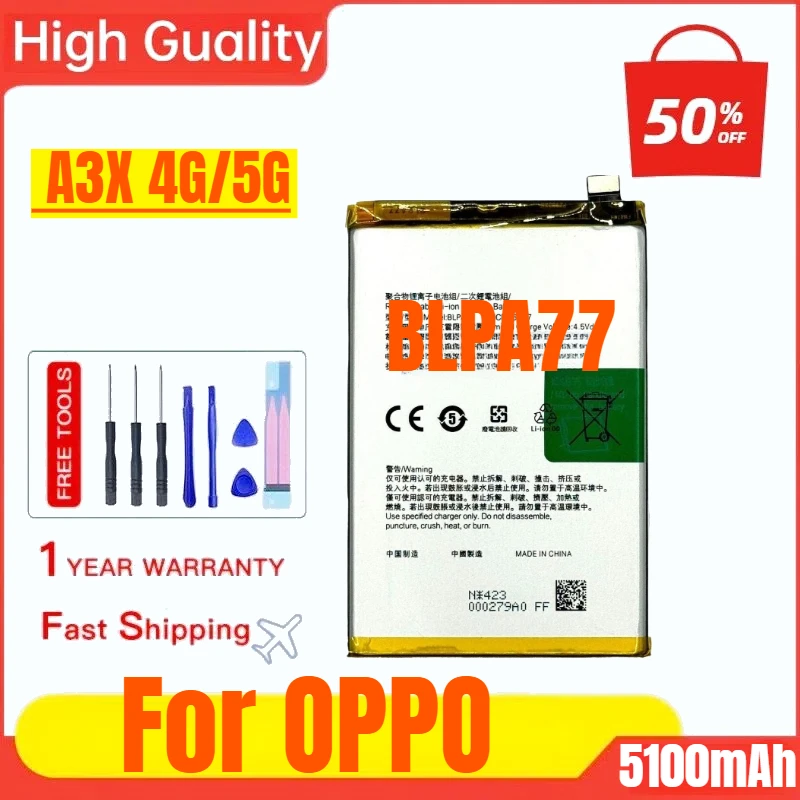 BLPA77 for OPPO A3X 4G/5G Mobile Phone Battery High Quality High Capacity Battery Replacement Bateria with Tools
BLPA77 for OPPO A3X 4G/5G Mobile Phone Battery High Quality High Capacity Battery Replacement Bateria with Tools