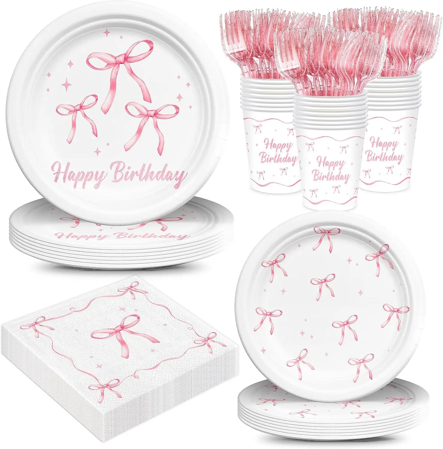 120pcs Pink Bow Party Supplies Paper Plates Napkins Bow Tableware Set Disposable Paper Cups Pink Forks Birthday Party
120pcs Pink Bow Party Supplies Paper Plates Napkins Bow Tableware Set Disposable Paper Cups Pink Forks Birthday Party