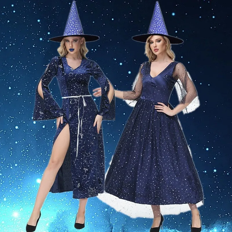 Sexy Split Dress Halloween Costume Witchrobe Long Robe Role-playing Starry Party Gown Magic Lady Witch Sexy Costume Dress
Sexy Split Dress Halloween Costume Witchrobe Long Robe Role-playing Starry Party Gown Magic Lady Witch Sexy Costume Dress