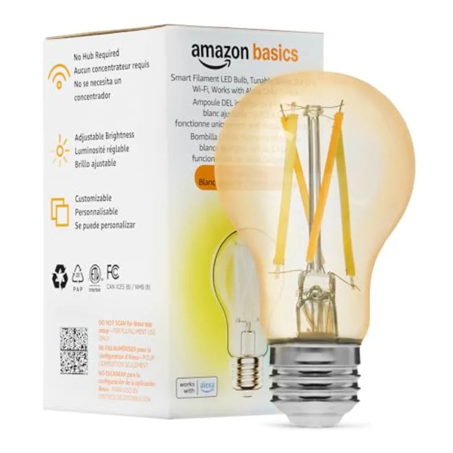 A19 Smart Filament LED Bulb, Tunable White, 2.4 GHz Wi-Fi, Works with Alexa Only
A19 Smart Filament LED Bulb, Tunable White, 2.4 GHz Wi-Fi, Works with Alexa Only