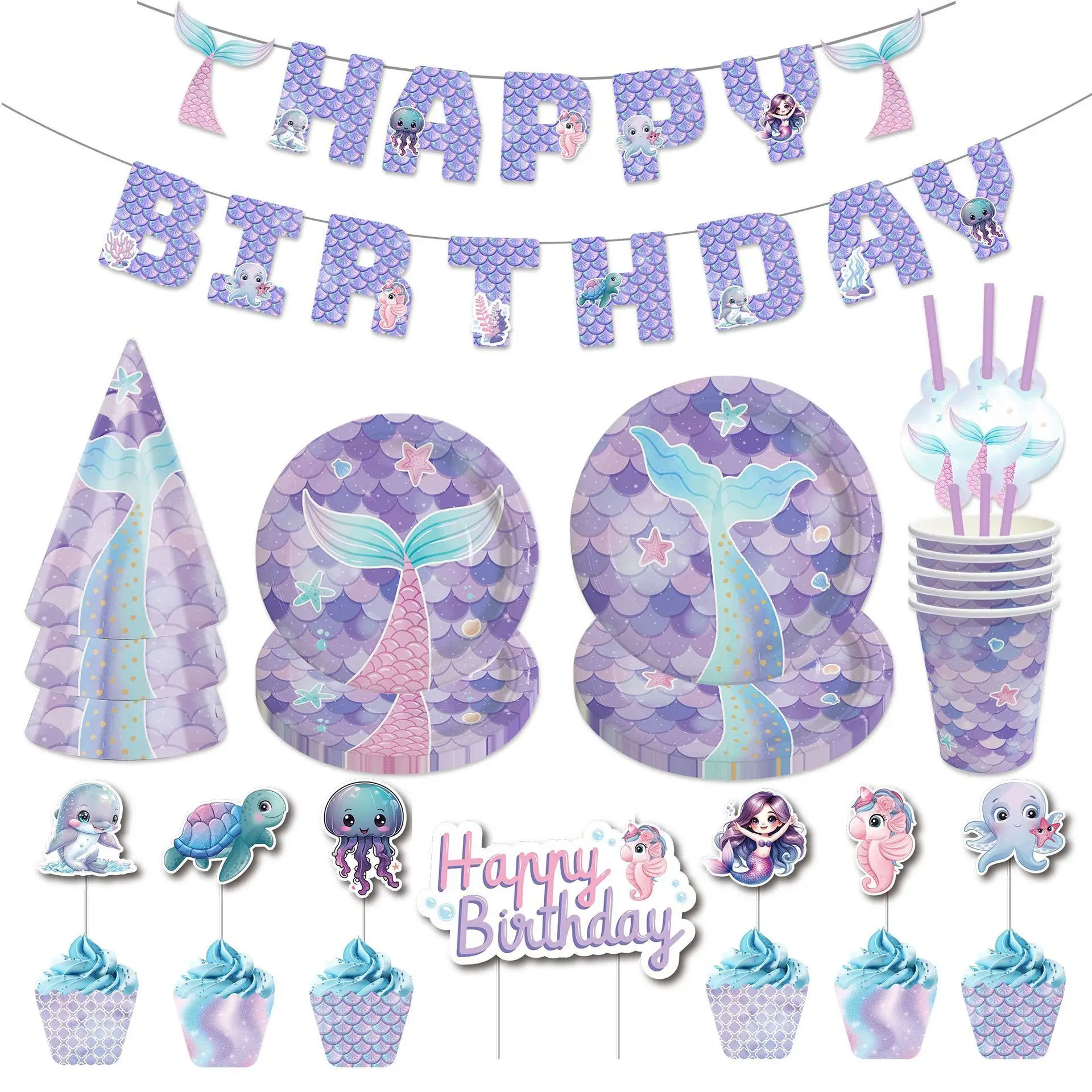 10pcs Cartoon Mermaid Party Tableware Set Disposable Paper Plates and Paper Cups Birthday Party Tableware Happy Birthday Flag
10pcs Cartoon Mermaid Party Tableware Set Disposable Paper Plates and Paper Cups Birthday Party Tableware Happy Birthday Flag