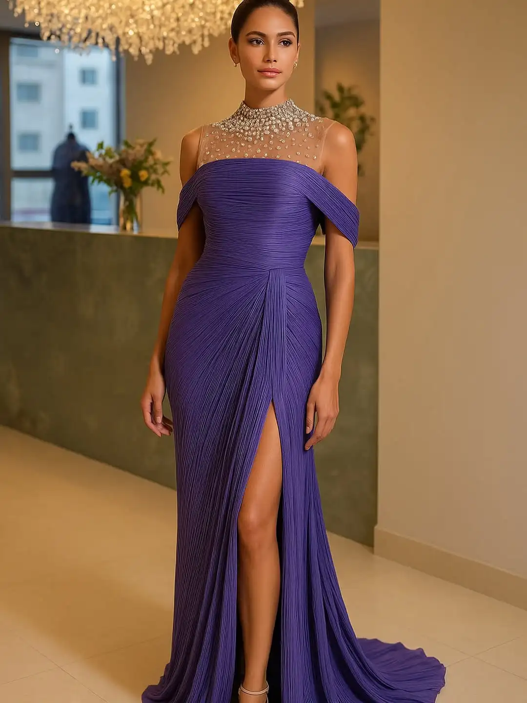 Customized Mermaid Sleeveless Prom Dresses High Neck Party Dresses Pleated Beadings Side Split Floor Length Evening Dresses
Customized Mermaid Sleeveless Prom Dresses High Neck Party Dresses Pleated Beadings Side Split Floor Length Evening Dresses