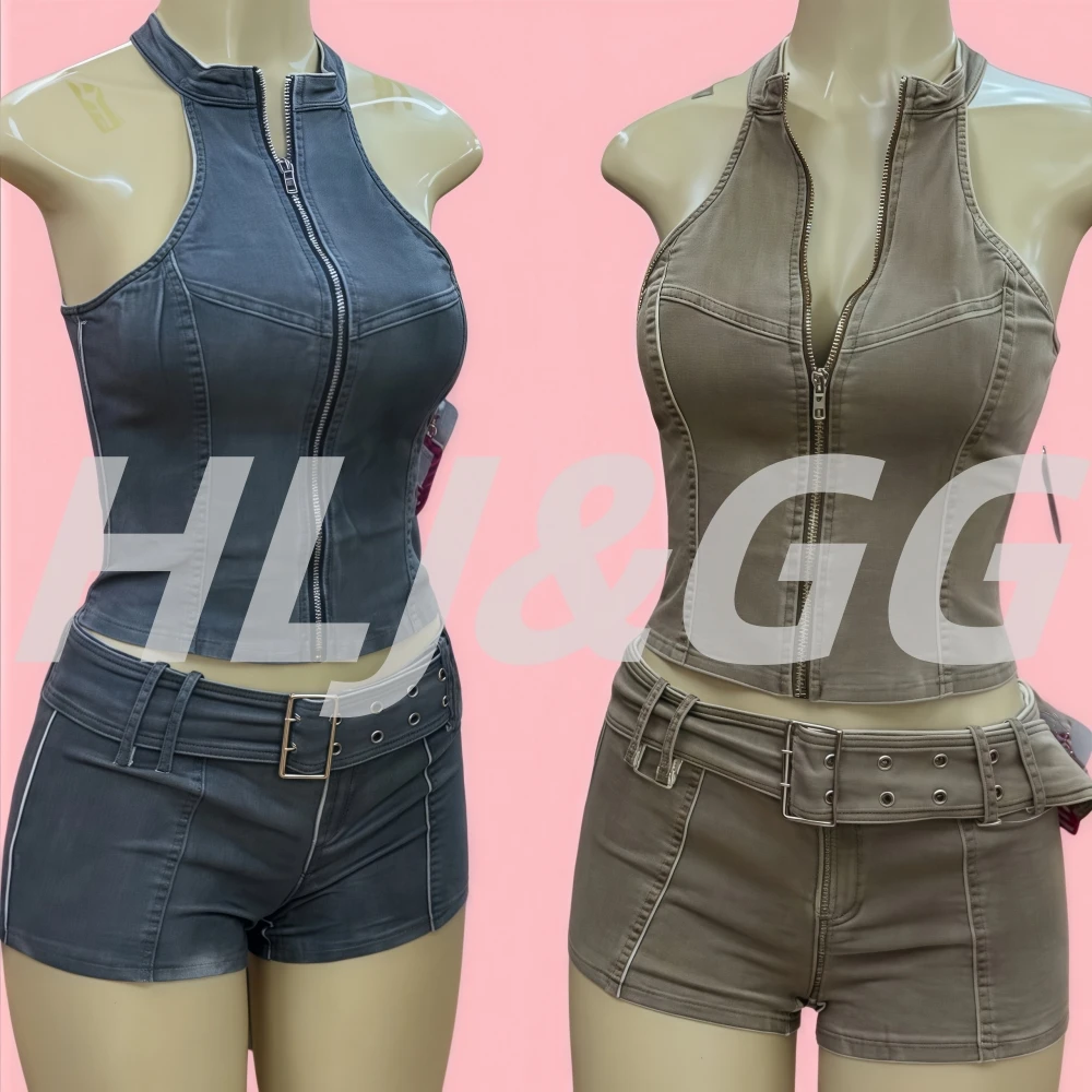 HLJ&GG Sexy Bodycon Woman 2 Piece Set Outfit Halter Sleeveless Backless Crop Tops + Shorts Matching Suits Female Streetwear New
HLJ&GG Sexy Bodycon Woman 2 Piece Set Outfit Halter Sleeveless Backless Crop Tops + Shorts Matching Suits Female Streetwear New