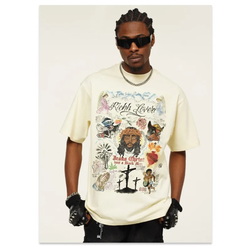 Vintage Summer Hand Painted Graffiti Printed Pure Cotton Oversized T-shirt Y2k American Gothic High Street Round Neck Couple Top
Vintage Summer Hand Painted Graffiti Printed Pure Cotton Oversized T-shirt Y2k American Gothic High Street Round Neck Couple Top