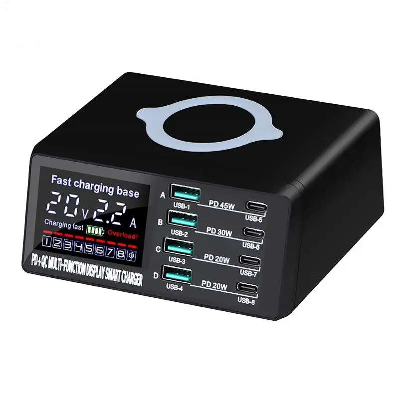 100 Вт Беспроводное USB-зарядное устройство, док-станция 18 Вт PD QC3.0, станция быстрой зарядки, умный светодиодный дисплей, 8 портов USB для Samsung Huawei iPhone
100 Вт Беспроводное USB-зарядное устройство, док-станция 18 Вт PD QC3.0, станция быстрой зарядки, умный светодиодный дисплей, 8 портов USB для Samsung Huawei iPhone