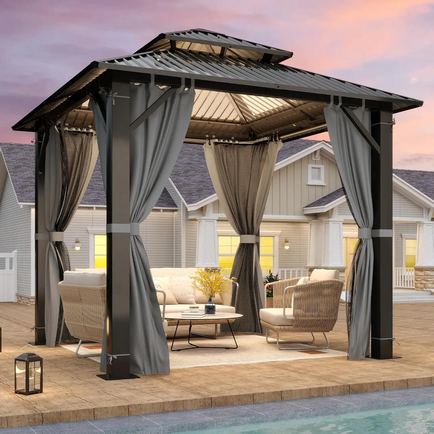 Беседка с жесткой крышей, беседка с двойной крышей из оцинкованной стали с сетками и шторами, уличная, с алюминиевым каркасом, на заказ
Беседка с жесткой крышей, беседка с двойной крышей из оцинкованной стали с сетками и шторами, уличная, с алюминиевым каркасом, на заказ