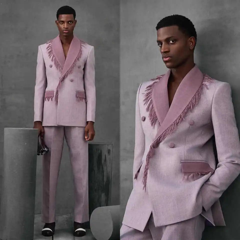 Showy Men Suits 2 Pieces Blazers Pants Double Breasted With Burrs Wedding Tuxedos Prom Party Customized
Showy Men Suits 2 Pieces Blazers Pants Double Breasted With Burrs Wedding Tuxedos Prom Party Customized