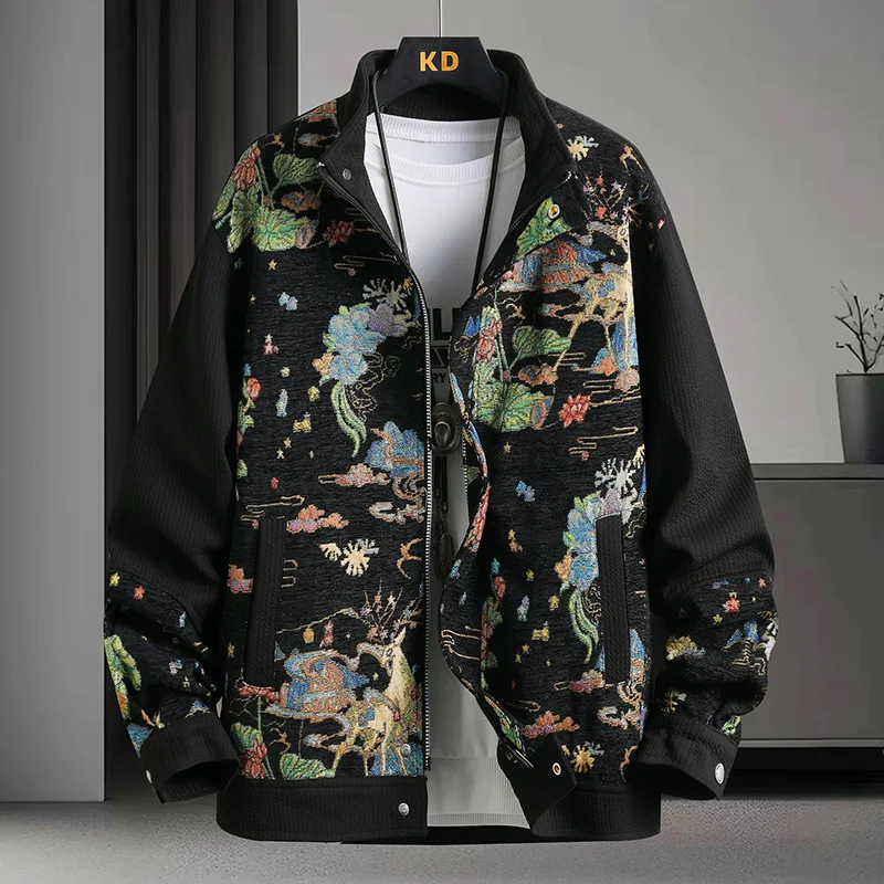 men's Autumn/Winter Jacket 2025 New men Loose stand Collar windproof Coat printing fashion jackets casual zip Outerwear male 
men's Autumn/Winter Jacket 2025 New men Loose stand Collar windproof Coat printing fashion jackets casual zip Outerwear male