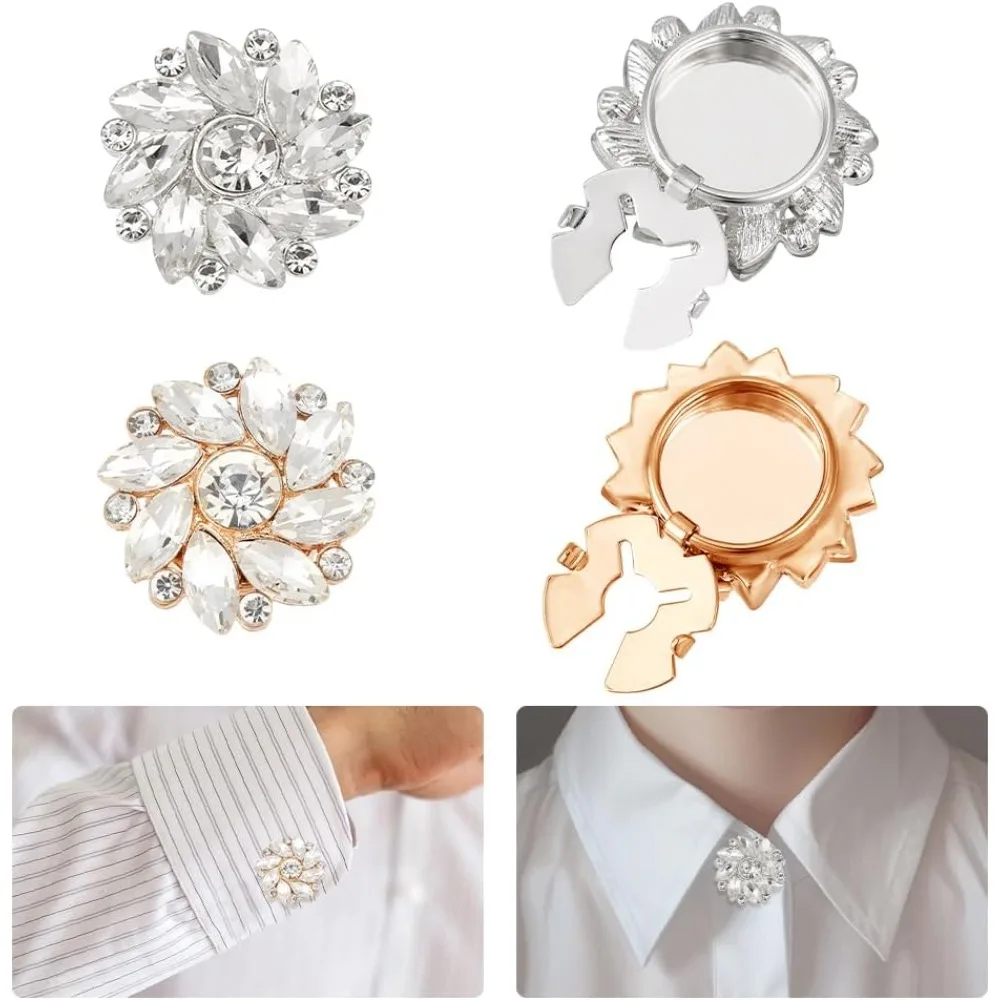 4 Pcs 2 Colors Button Covers for Women 26mm Flower Rhinestone Buttons Cover Detachable Shirt Clip on Button Jewelry for Dress
4 Pcs 2 Colors Button Covers for Women 26mm Flower Rhinestone Buttons Cover Detachable Shirt Clip on Button Jewelry for Dress