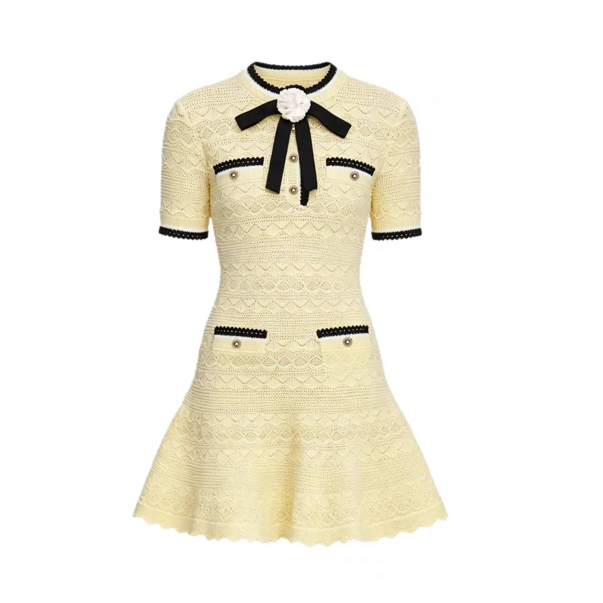 Women's Yellow Knitted Bow Dress with Short Sleeve Pocket Elegant Party Mini Dress
Women's Yellow Knitted Bow Dress with Short Sleeve Pocket Elegant Party Mini Dress
