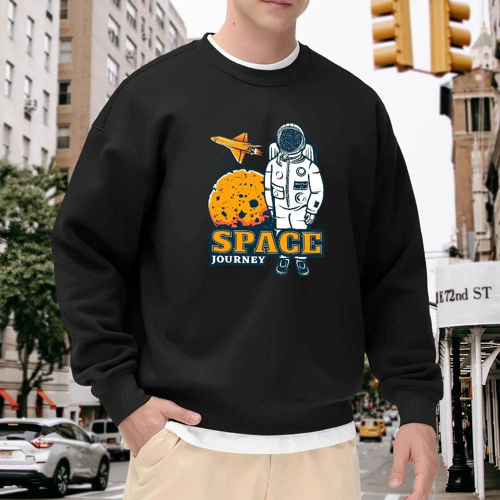 Men's Black Crew Neck Loose Sweatshirt with Astronaut Space Print, Street Fashion Casual Versatile Style, Comfortable and Breathable for Everyday Wear and Sports
Men's Black Crew Neck Loose Sweatshirt with Astronaut Space Print, Street Fashion Casual Versatile Style, Comfortable and Breathable for Everyday Wear and Sports