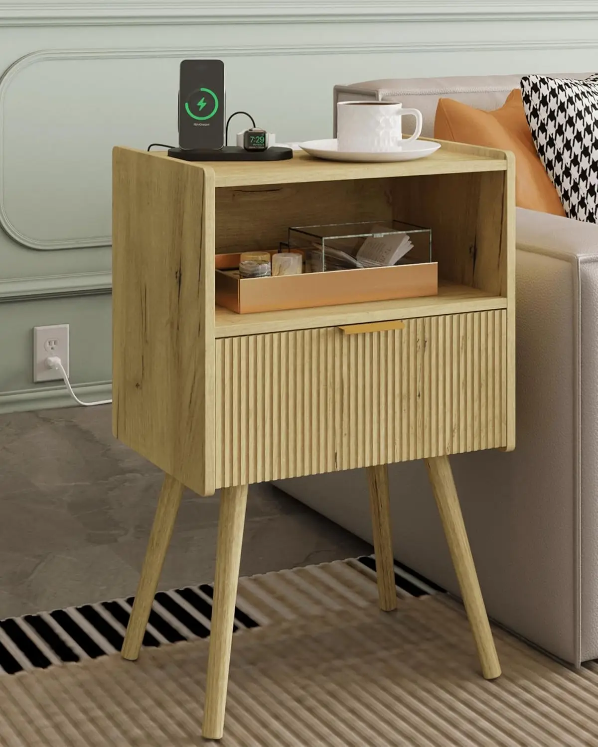 Nightstand,Modern Bedside Table With Storage Drawer And Open Wood Shelf, Accent Night Stand With Solid Wood Legs For Living
Nightstand,Modern Bedside Table With Storage Drawer And Open Wood Shelf, Accent Night Stand With Solid Wood Legs For Living