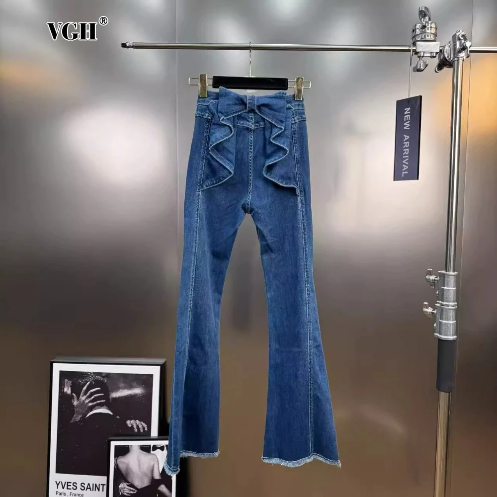 VGH Solid Patchwork Raw Edge Flare Trousers for Women High Waist Spliced Bowknot Slimming Hotsweet Style Jeans Female Summer New
VGH Solid Patchwork Raw Edge Flare Trousers for Women High Waist Spliced Bowknot Slimming Hotsweet Style Jeans Female Summer New