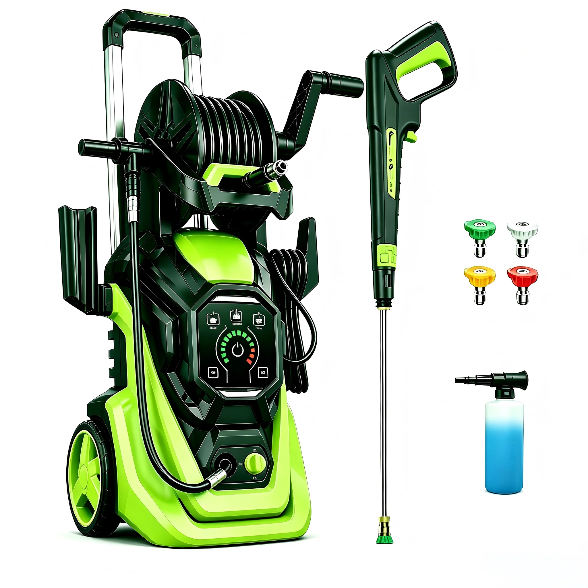 4500 PSI 3.2 GPM Electric Portable Pressure Washer with Adj-15-Level Touch Screen, Complete Nozzle Kit, Foam Cannon and Integrated Storage Design for outdoor,driveway,car,yard,patio,furniture,porch,farm equipment
4500 PSI 3.2 GPM Electric Portable Pressure Washer with Adj-15-Level Touch Screen, Complete Nozzle Kit, Foam Cannon and Integrated Storage Design for outdoor,driveway,car,yard,patio,furniture,porch,farm equipment