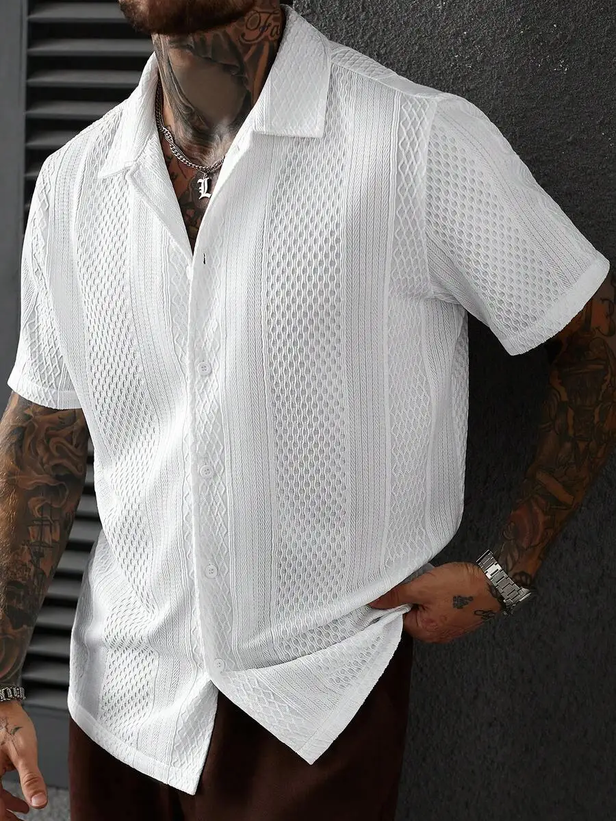 Men's White Textured Jacquard Knit Short Sleeve Casual Shirt
Men's White Textured Jacquard Knit Short Sleeve Casual Shirt
