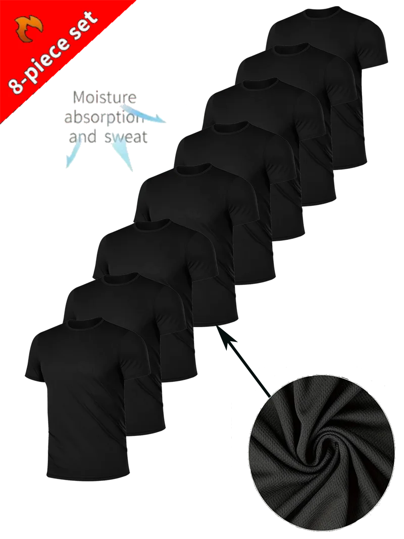 Men's 8-Piece Solid Black Round Neck Lightweight Breathable Moisture Wicking Casual Wear for Layering or Outerwear Gym Workout
Men's 8-Piece Solid Black Round Neck Lightweight Breathable Moisture Wicking Casual Wear for Layering or Outerwear Gym Workout
