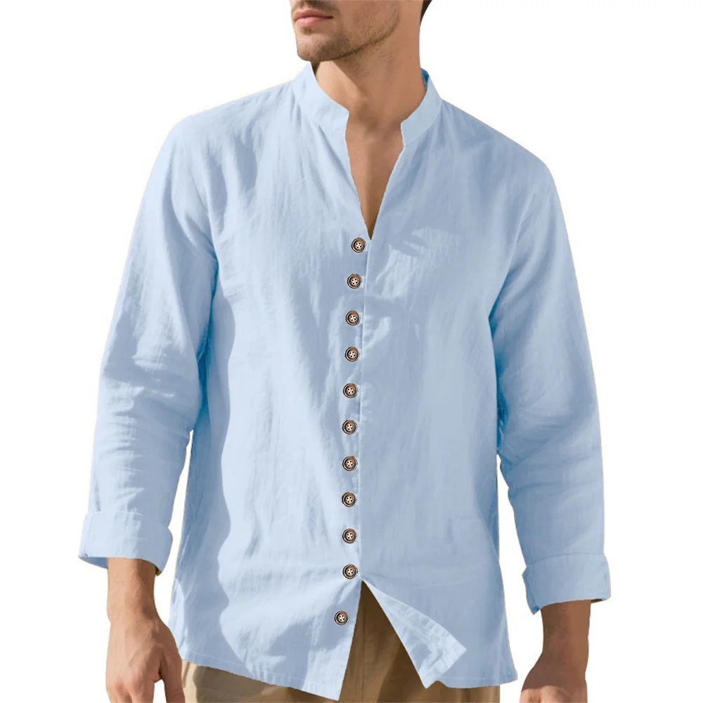 Men's Cotton Linen Shirt Long Sleeve Solid Color Casual Tops Single Breasted Breathable Henly Neck Stylish Male Shirts
Men's Cotton Linen Shirt Long Sleeve Solid Color Casual Tops Single Breasted Breathable Henly Neck Stylish Male Shirts