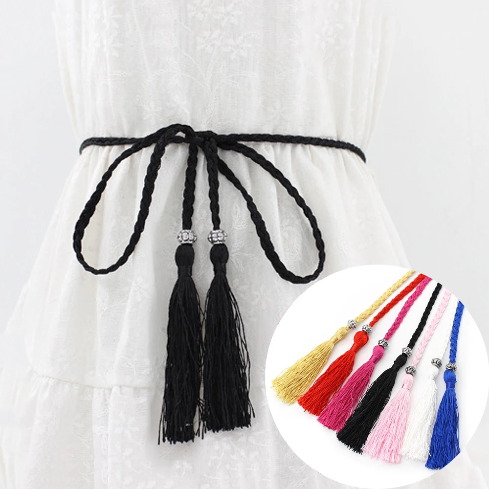 Ethnic Style Women Waist Belt Rope Braided Woven Tassel Thin Belt Female Knot Decorative Waistband Handmade Casual Belts
Ethnic Style Women Waist Belt Rope Braided Woven Tassel Thin Belt Female Knot Decorative Waistband Handmade Casual Belts