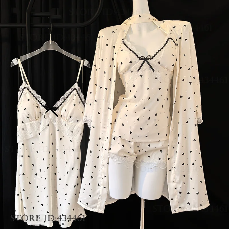 Pajamas 4-Piece Set for Women Sexy Lace Kimono Bathrobe Nightgown Spring Summer Silk Satin Sleepwear Loose Homewear Loungewear
Pajamas 4-Piece Set for Women Sexy Lace Kimono Bathrobe Nightgown Spring Summer Silk Satin Sleepwear Loose Homewear Loungewear