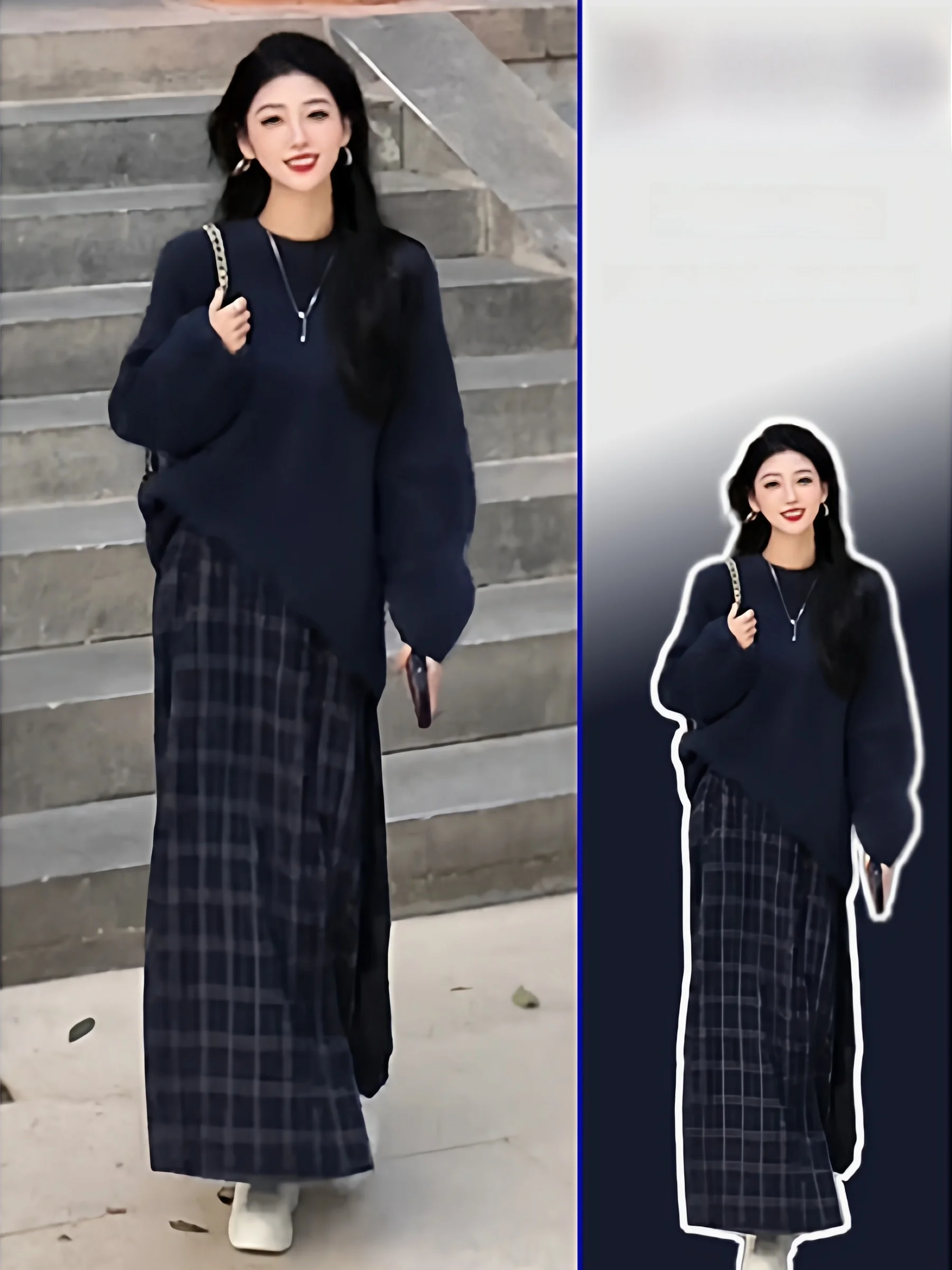 Soft Cozy Knitted Sweater round Ne Plaid Skirt Faionable Two-Piece Set for plus Size Women Spring Autumn Lazy Sle
Soft Cozy Knitted Sweater round Ne Plaid Skirt Faionable Two-Piece Set for plus Size Women Spring Autumn Lazy Sle