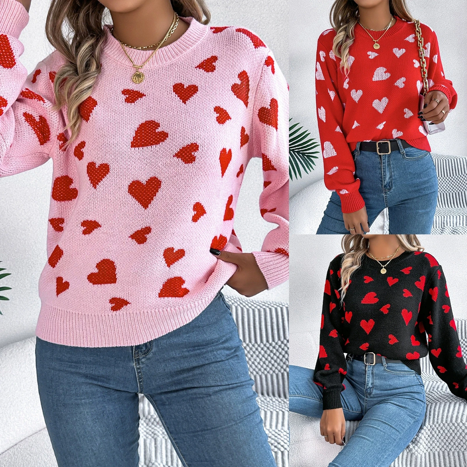 Autumn and winter casual, elegant, luxurious, fashionable, contrasting color, heart-shaped lantern sleeves, pullover sweater
Autumn and winter casual, elegant, luxurious, fashionable, contrasting color, heart-shaped lantern sleeves, pullover sweater