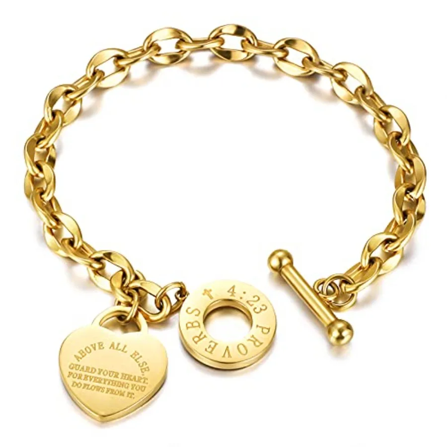 Heart Charm Bracelet for Women, Bible Verse Bracelet Stainless Steel 18K Gold Plated Bracelet Love Pendant Link Chain OT Clasp,
Heart Charm Bracelet for Women, Bible Verse Bracelet Stainless Steel 18K Gold Plated Bracelet Love Pendant Link Chain OT Clasp,