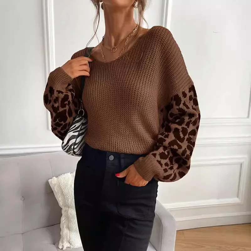 2025 Autumn and Winter V-neck Sweater Loose Lazy Leopard Print Patchwork Knit Sweater Loose Casual Knit Top
2025 Autumn and Winter V-neck Sweater Loose Lazy Leopard Print Patchwork Knit Sweater Loose Casual Knit Top