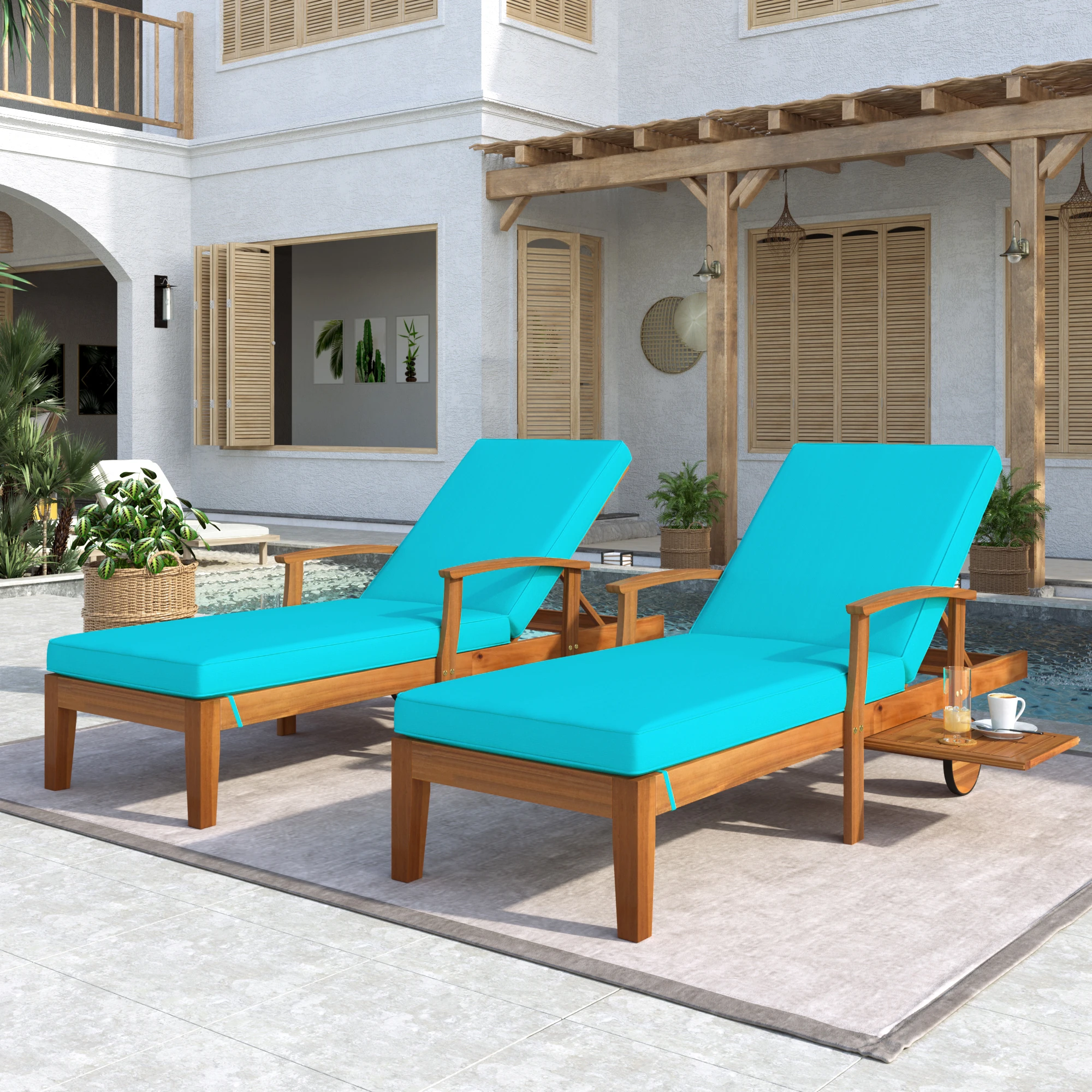 Outdoor Solid Wood 78.8" Chaise Lounge Patio Reclining Daybed with Cushion, Wheels and Sliding Cup Table for Backyard, Garden
Outdoor Solid Wood 78.8" Chaise Lounge Patio Reclining Daybed with Cushion, Wheels and Sliding Cup Table for Backyard, Garden