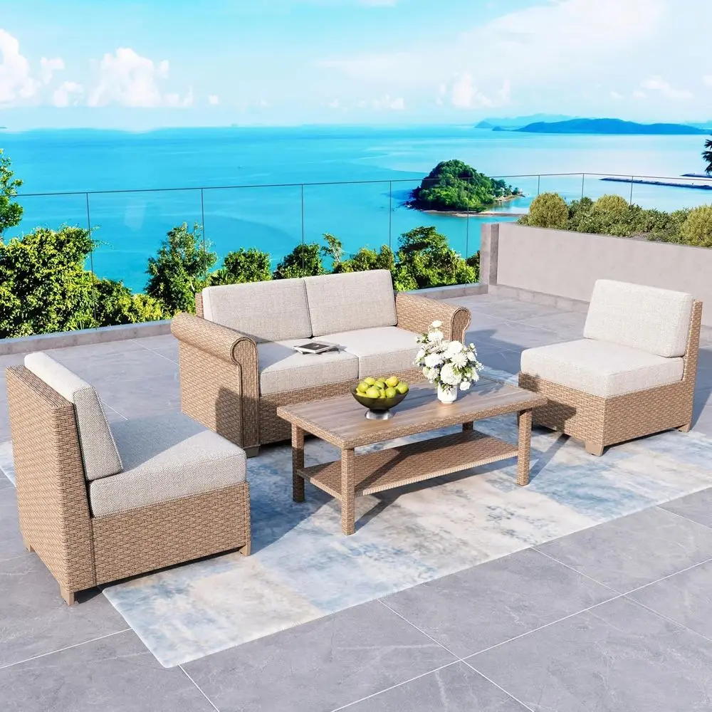 5-Piece Wicker Rattan Sectional Sofa Set with Thick Waterproof Cushions and Coffee Table, All-Weather Outdoor Patio Furniture fo
5-Piece Wicker Rattan Sectional Sofa Set with Thick Waterproof Cushions and Coffee Table, All-Weather Outdoor Patio Furniture fo