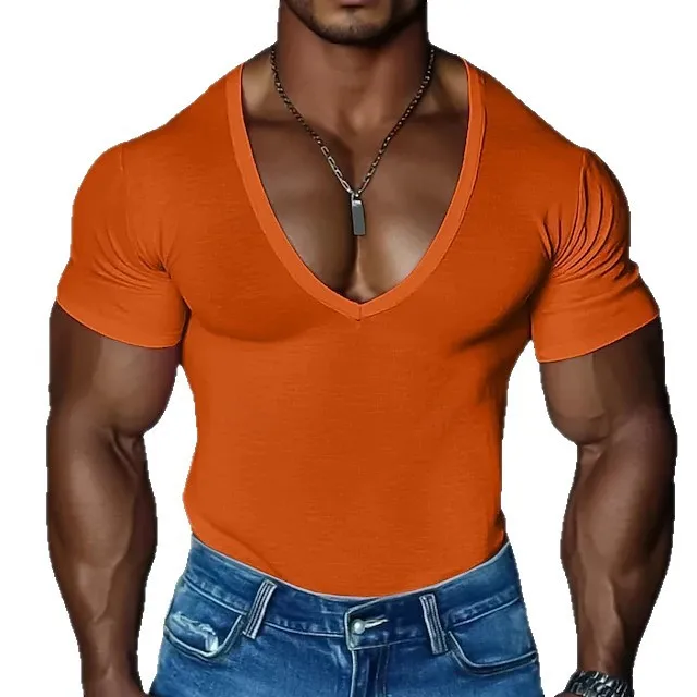 Summer Men's Short Sleeve Muscle T Shirts Deep V Neck Solid Color Gym Fitness Undershirt Tee Tops 
Summer Men's Short Sleeve Muscle T Shirts Deep V Neck Solid Color Gym Fitness Undershirt Tee Tops