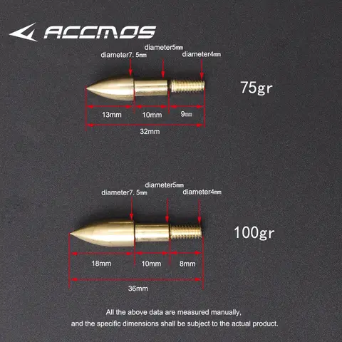 75grain 100grain Gold Screw Hunting Bullet Points Tips Replaceable Arrowhead Archery Accessories Target Shooting ID6.2mm Arrowss