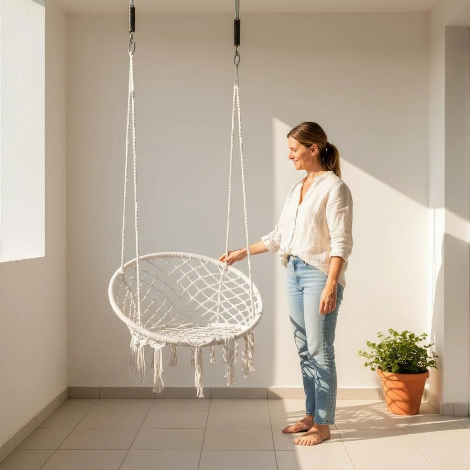 Macrame Chair Airy Lattice Cotton Rope Hanging Chair Home Furniture Oval Frame Single-Color
Macrame Chair Airy Lattice Cotton Rope Hanging Chair Home Furniture Oval Frame Single-Color