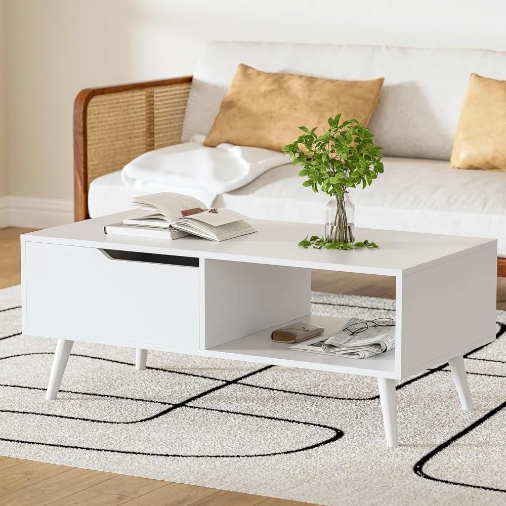 Mid Century Modern Coffee Table with Drawer & Shelf, Wooden Simple Console Table for Living Room
Mid Century Modern Coffee Table with Drawer & Shelf, Wooden Simple Console Table for Living Room