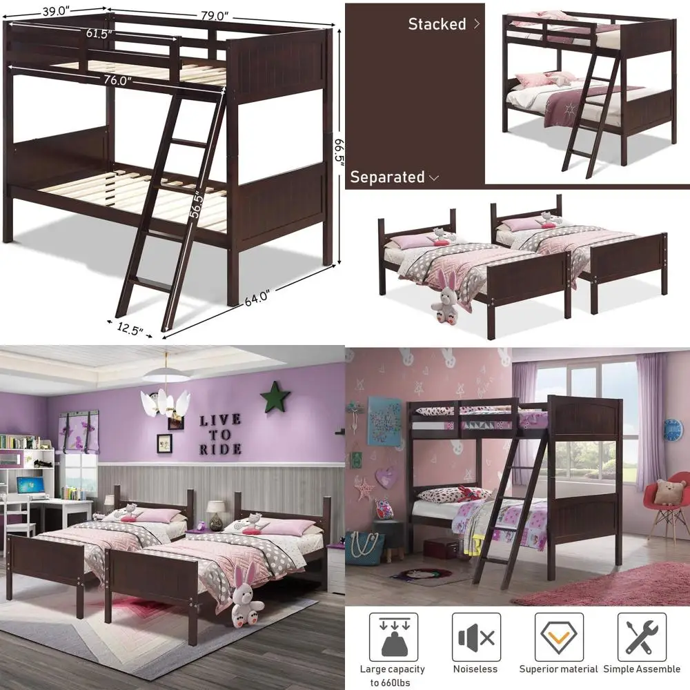 Twin Over Twin Bunk Beds - Convertible to Two Single Beds, Solid Rubberwood, Ladder and Safety Rail
Twin Over Twin Bunk Beds - Convertible to Two Single Beds, Solid Rubberwood, Ladder and Safety Rail