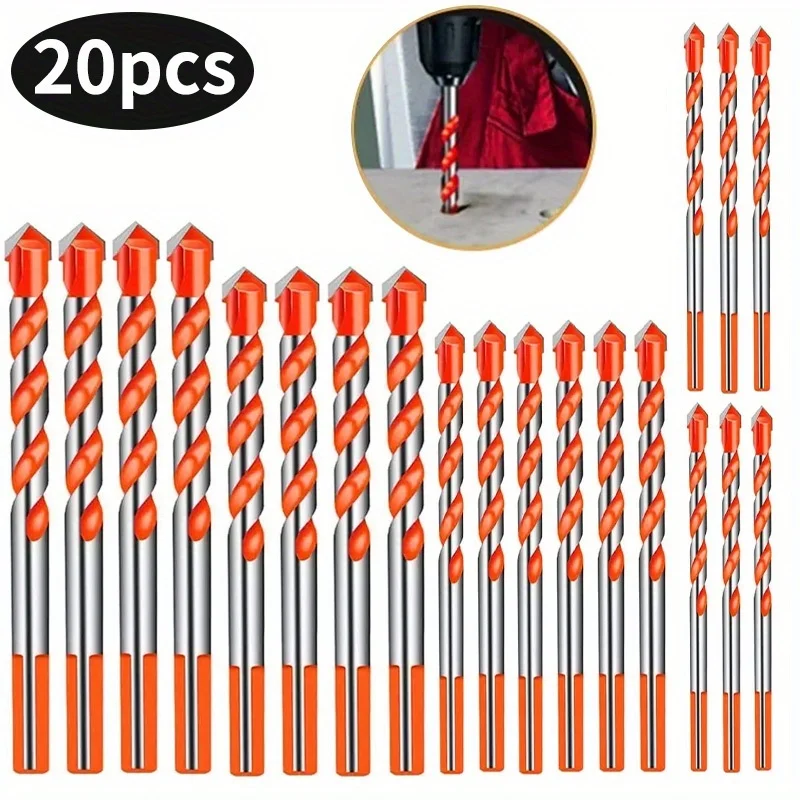 Set of 20 Masonry Drill Bits Designed for Professional Use on Concrete, Tiles, Glass, And Cement Walls. Features a Triangle Shank Suitable for Both Manual And Power Drills
Set of 20 Masonry Drill Bits Designed for Professional Use on Concrete, Tiles, Glass, And Cement Walls. Features a Triangle Shank Suitable for Both Manual And Power Drills