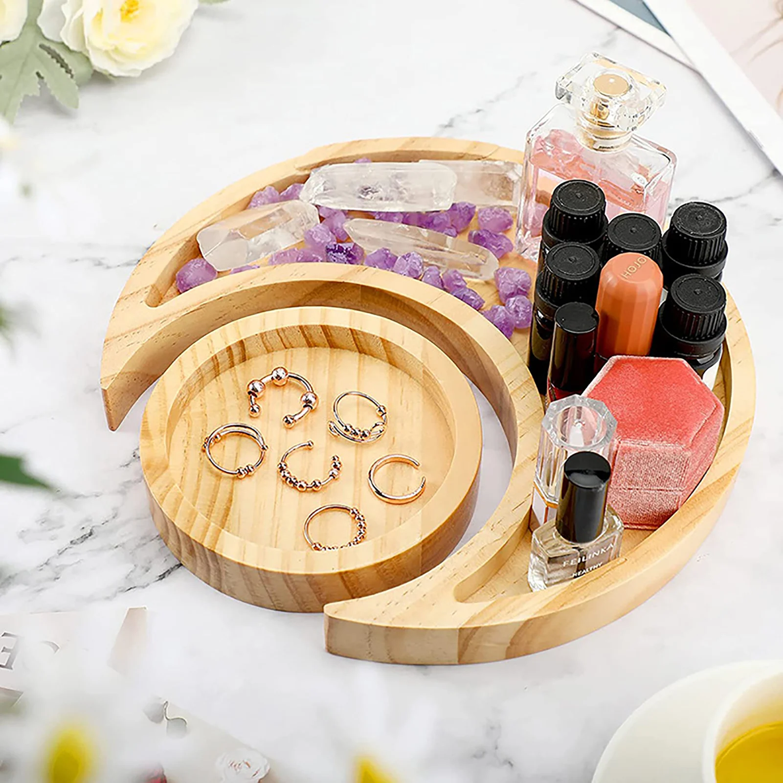 Wooden Serving Tray Rustic Tableware Dessert Dish Moon Sun Shape Jewelry Plate Bowl Essential Oil Stand Eid Mubarak Supplies
Wooden Serving Tray Rustic Tableware Dessert Dish Moon Sun Shape Jewelry Plate Bowl Essential Oil Stand Eid Mubarak Supplies