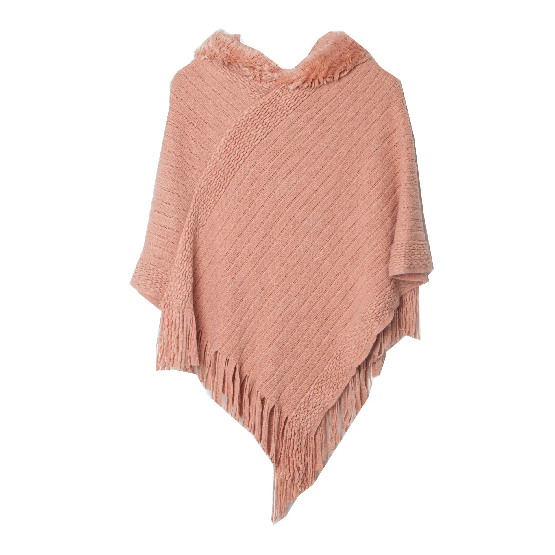 Spring and Autumn New Style Solid Stripe Tassel Hooded Cape Fashion Street Poncho Lady Capes Pink Cloaks
Spring and Autumn New Style Solid Stripe Tassel Hooded Cape Fashion Street Poncho Lady Capes Pink Cloaks