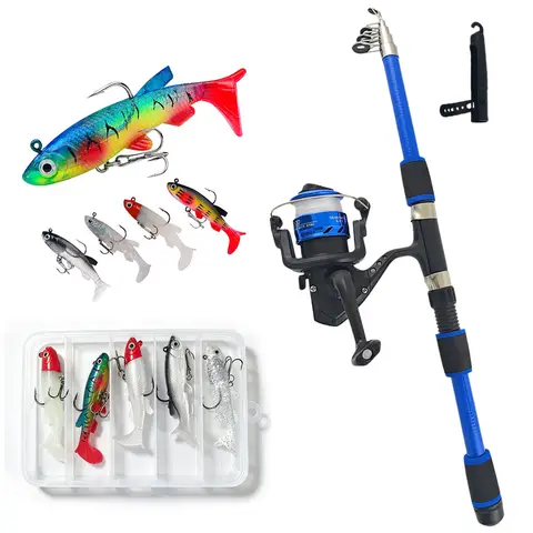 Telescopic Fishing Rod Reel Combo with Swimbaits Tackle Kit Freshwater Saltwater Fishing Pole Beginner Fishing Kit