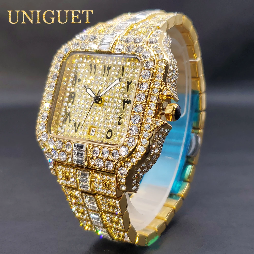 Men's Diamond Watches Luxury Gold Luminous Pointer Calendar Watch For Male Full Iced Out Classic Square Wristwatches Man Gift
Men's Diamond Watches Luxury Gold Luminous Pointer Calendar Watch For Male Full Iced Out Classic Square Wristwatches Man Gift