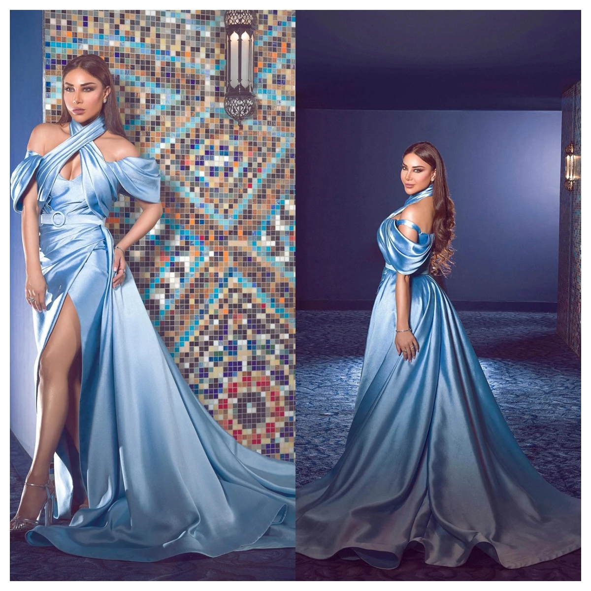 Customized Exquisite Blue Satin Evening Dress Halter Off the Shoulder Homecoming Dress Temperament Belt Bespoke Occasi
Customized Exquisite Blue Satin Evening Dress Halter Off the Shoulder Homecoming Dress Temperament Belt Bespoke Occasi