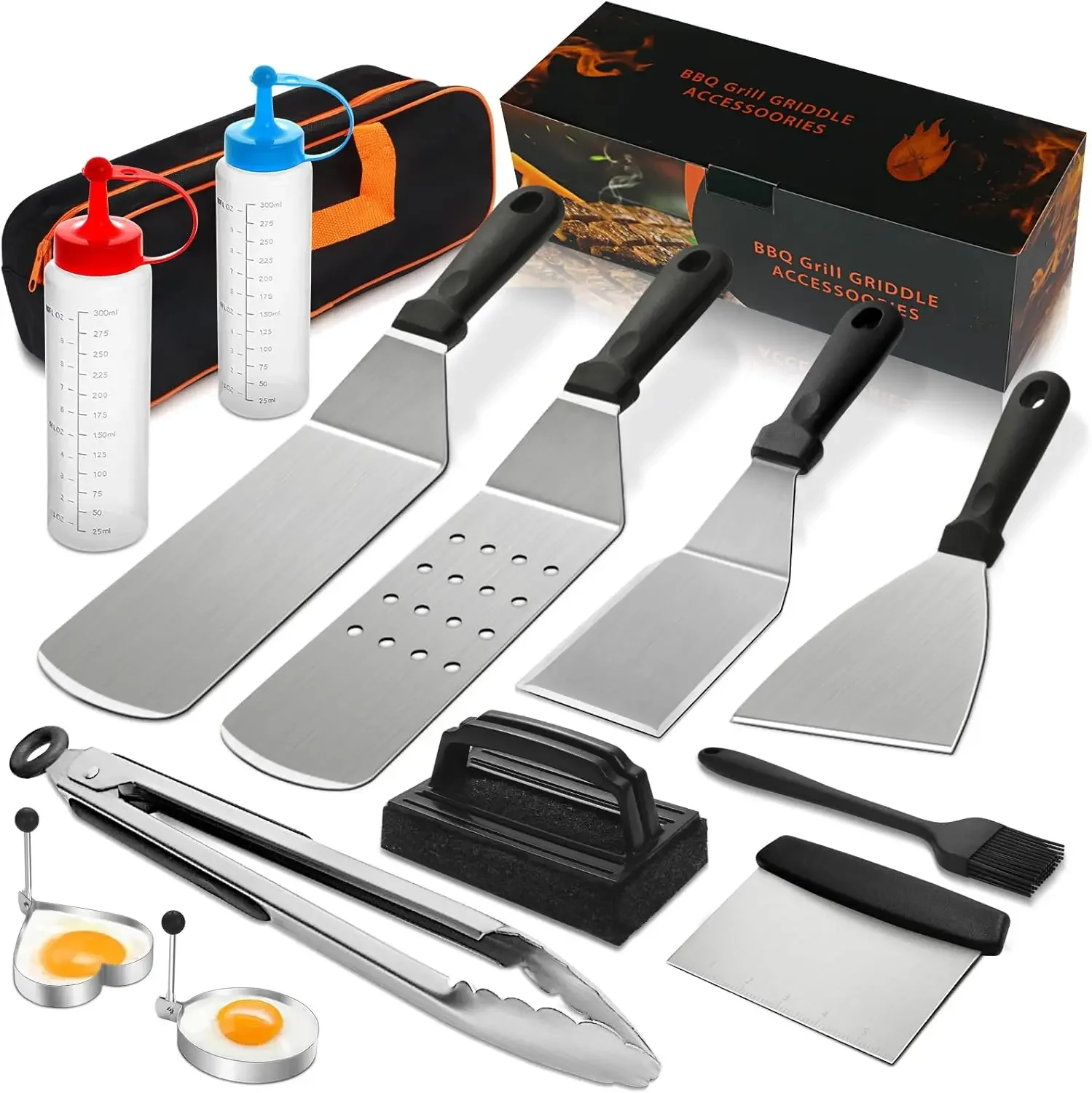 14PCS Griddle Accessories Kit, Flat Top Grill Accessories Set for Blackstone and Camp Chef, Grill Spatula Set with Enlarged Spat
14PCS Griddle Accessories Kit, Flat Top Grill Accessories Set for Blackstone and Camp Chef, Grill Spatula Set with Enlarged Spat