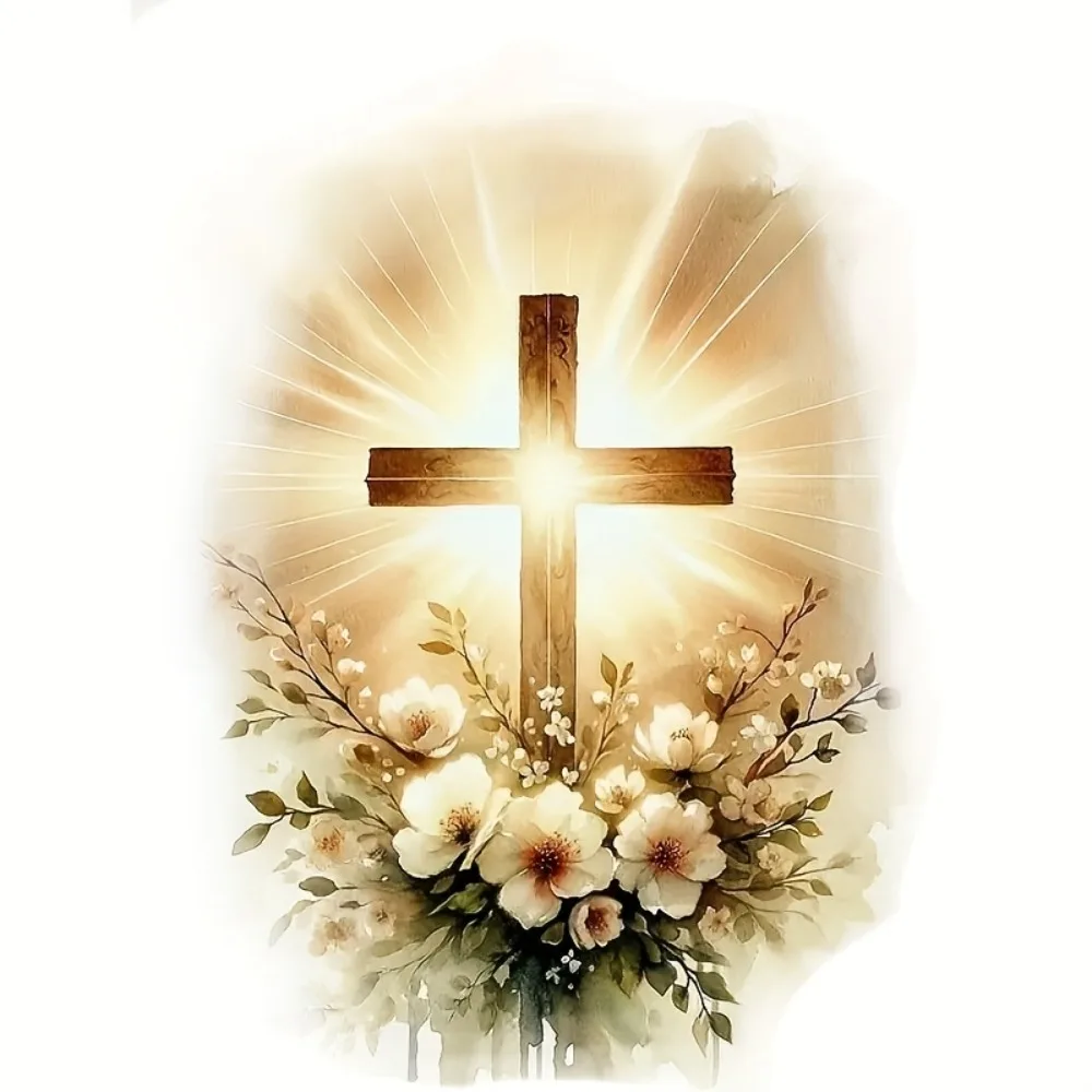 Sparkling Cross And Flower Vinyl Sticker Peaceful Faith Design Featuring a Wooden White Blooms Green Foliage Self Sticking
Sparkling Cross And Flower Vinyl Sticker Peaceful Faith Design Featuring a Wooden White Blooms Green Foliage Self Sticking