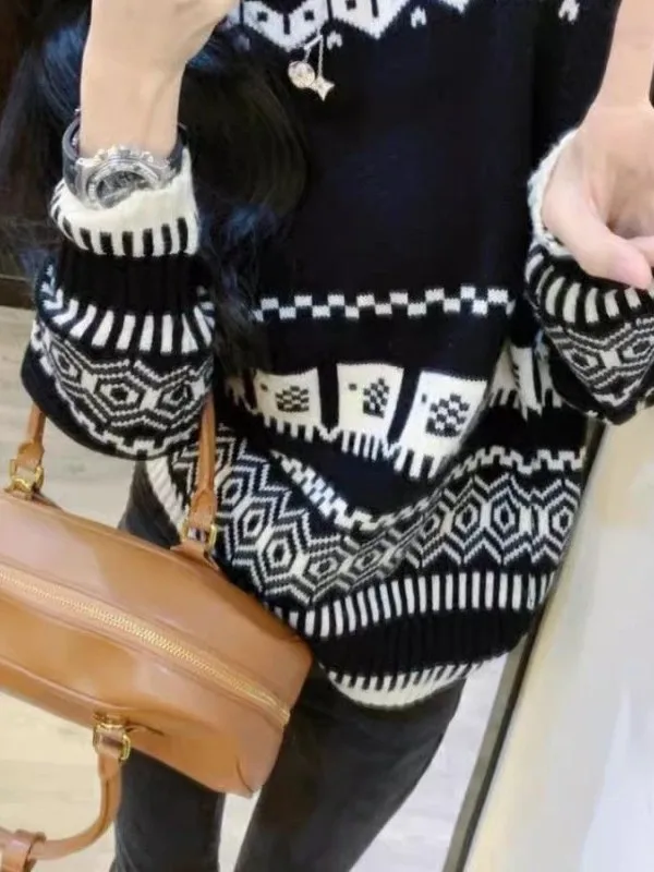 Autumn Winter Women's Knitted Sweater round Neck Print Slimming V-Neck Casual Versatile Outerwear Comfortable Loose Fit T-Shirt
Autumn Winter Women's Knitted Sweater round Neck Print Slimming V-Neck Casual Versatile Outerwear Comfortable Loose Fit T-Shirt