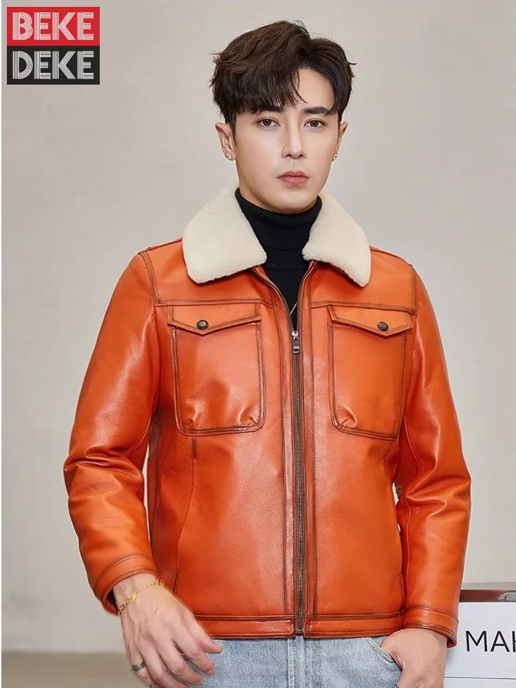 Mens Wool Collar Natural Sheepskin Jacket Motorcycle Biker Style Zip Luxury Genuine Leather Outerwear Short Coat Down Jacket
Mens Wool Collar Natural Sheepskin Jacket Motorcycle Biker Style Zip Luxury Genuine Leather Outerwear Short Coat Down Jacket