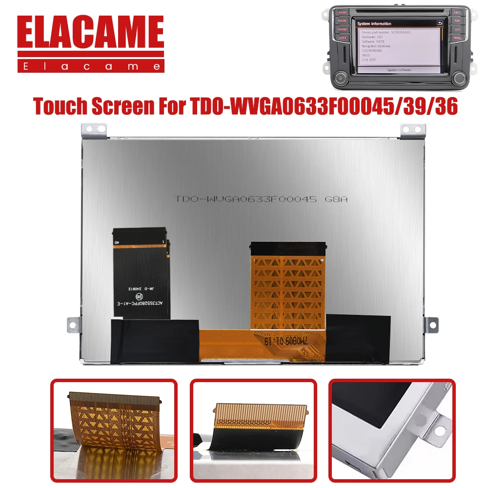 Original LCD Touch Screen TDO-WVGA0633F00045 LCD Display For VW Golf Polo Jetta Passat CC Tiguan Caddy Amarok MIB2 Radio Parts
Original LCD Touch Screen TDO-WVGA0633F00045 LCD Display For VW Golf Polo Jetta Passat CC Tiguan Caddy Amarok MIB2 Radio Parts
